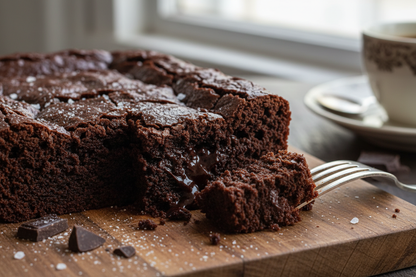 Generate me an image of a fudgy brownie in close up that is craveable and delicious