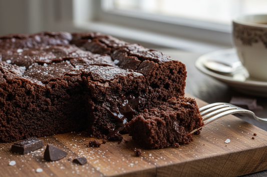 Generate me an image of a fudgy brownie in close up that is craveable and delicious